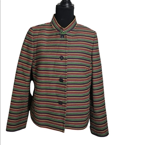 Talbots Orange Striped Jacket size 14P with collar - Picture 2 of 6